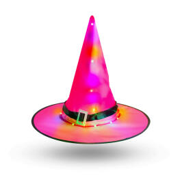 Halloween-i LED-es boszorkány kalap - színes, poliészter - 38 cm