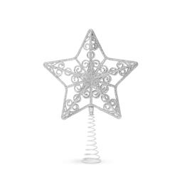 Karácsonyfa csúcsdísz - csillag alakú - 20 x 15 cm - ezüst