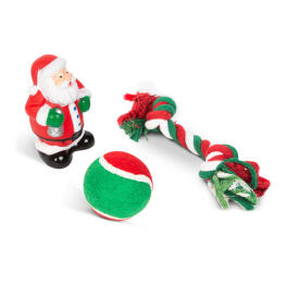 Karácsonyi kutyajáték szett - labda, kötél, mikulás